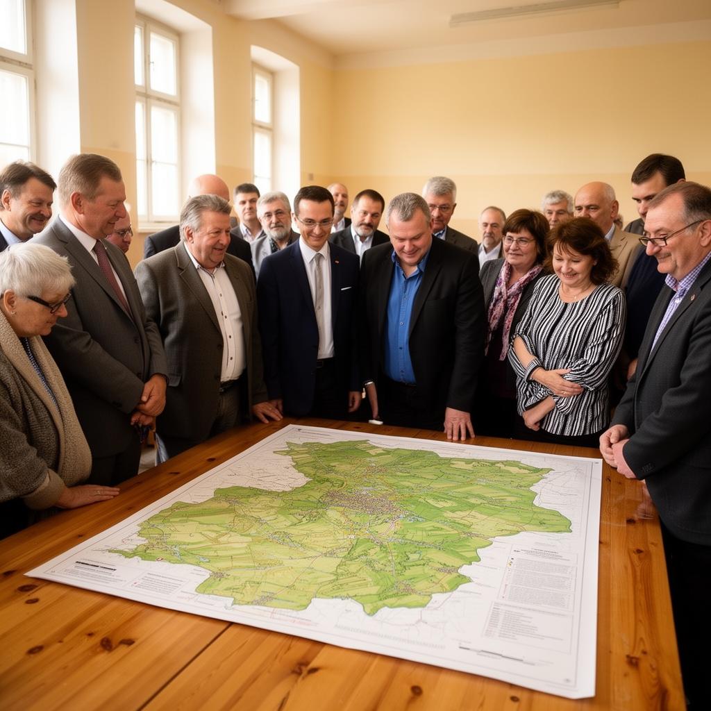 Setkání obyvatel a starostů nad mapou regionu Podřipsko